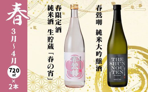 【定期便】春鶯囀　季節限定のお酒と純米大吟醸酒の2本セット＜年4回発送＞ 日本酒 地酒 山梨 富士川町