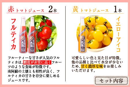 南阿蘇村産甘熟ミディトマト100％ジュース（赤2本・黄1本セット）小泉農園《60日以内に出荷予定(土日祝を除く)》 熊本県南阿蘇村 トマト フルティカ イエローアイコ ジュース 100%---sms_koitomaakaki_60d_r7_18500_3i---