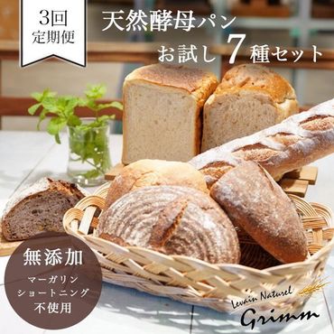 3回定期便 天然酵母 パン セット(食パン×2種・バケット×1種・カンパーニュ×4種 計7種) [国産小麦 フランス産小麦 有機 無添加 詰め合わせ セット 朝食 京都]※北海道・沖縄・離島への配送不可