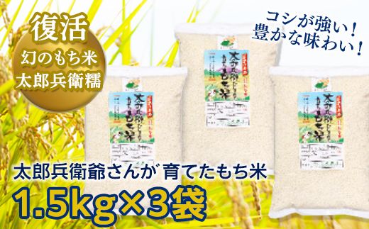 太郎兵衛爺さんが育てたもち米 1.5ｋｇ入り3袋  つくばみらい市 国産 餅米 米 お米 おいしい 便利 おすすめ 少量 小分け[L002-NT]