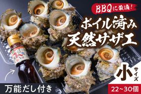 BBQに最適！　天然サザエ　ボイル済み　1.6K　小サイズ（22～30個）　※万能ダシ付き　UO00072