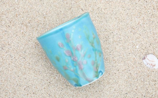 【datta.沖縄南の島陶芸工房】珊瑚タンブラー 青色x純白（ペアセット）