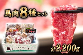 純国産馬肉8種セット 計2200g 《60日以内に出荷予定(土日祝除く)》 熊本肥育 2年連続農林水産大臣賞受賞 送料無料 馬刺し 馬肉 馬スジ ホルモン 燻製 霜降り ハンバーグ 南阿蘇村---mna_fba8syu_60d_22_25000_2200g---