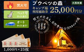 キャンプ場 利用補助券 ブウベツの森 北海道 白老町 （25,000円分） AZ029