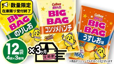 [ カルビー 3ヶ月 定期便 ] ポテトチップス BIGBAG 3種 各4袋 セット うすしお のりしお コンソメパンチポテチ お菓子 おかし 大量 スナック おつまみ ジャガイモ じゃがいも まとめ買い 数量限定 [DA012us]