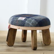 まぁるいスツール【ネイビー&グレーチェック×ブラウン】 子供 椅子イスキッズ HARRIS TWEED（ハリスツイード） 家具   Z089
