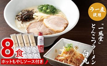 ラー麦使用「一風堂」とんこつラーメン 白丸(8食)【ホットもやしソース付き】