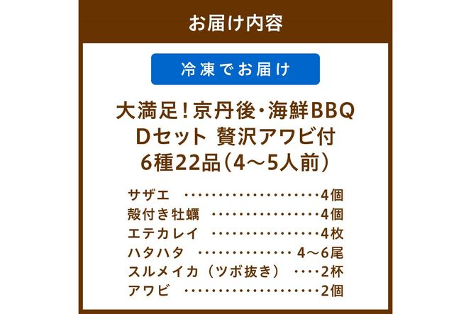 大満足！京丹後・海鮮BBQ　Dセット　贅沢アワビ付　6種22品（4～5人前）　YK00145