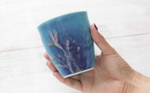 【datta.沖縄南の島陶芸工房】珊瑚タンブラー 瑠璃紺x純白（ペアセット）