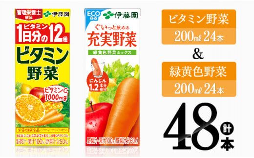 ビタミン野菜(紙)24本+緑黄色野菜(紙)24本[伊藤園 飲料類 野菜 緑黄色野菜 ビタミン野菜 ジュース セット 詰め合わせ 飲みもの] [D07372]