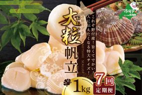 【毎月7回定期便】★NET【新物】北海道野付産冷凍ホタテ貝柱大粒（2Sサイズ）ホタテ1ｋｇ【NKM07NET1】