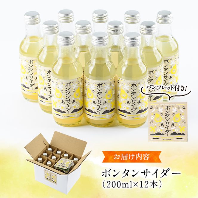 ボンタンサイダー(12本)一つ一つ手作業で皮を剥き、果汁をしぼり仕上げました！ぼんたん ボンタン 文旦 サイダー ジュース 飲み物 飲料 果汁 フルーツ 果物 炭酸【ボンタンプロジェクト】akn055-01