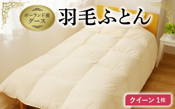 099H3102 羽毛布団 1枚 ポーランド産グース贅沢仕様 クイーン 210cm×210cm アイボリー／バスタオル 2枚【国産 羽毛 ふとん 寝具 掛け布団 羽毛ふとん】