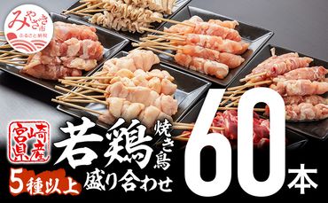 宮崎県産若鶏の焼き鳥セット5種以上（60本）盛り合わせ（冷凍）_M146-001