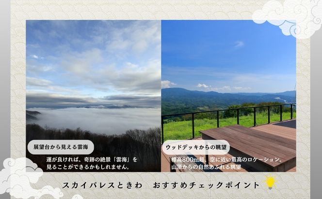 【 1泊2食付 ペア宿泊券 】 天空 リゾート 「 スカイパレスときわ 」 宿泊券 2名 1泊2日 朝食 夕食 貸切風呂 展望 洋室 和室 雲海 山頂 自然 ビール 旅行 観光 チケット 発行日より2年有効 福島県 田村市 スカイパレス　N02-B100-01