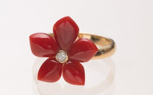 [宝石サンゴ]赤サンゴの花型リング K18 _kn073