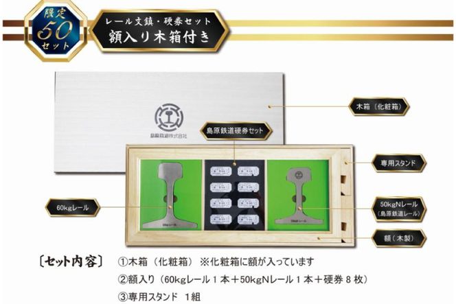 AG127【数量限定】島原鉄道 レール文鎮・硬券セット＜額入り木箱付き