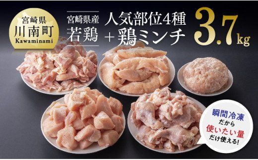 宮崎県産 若鶏 便利な4種と鶏ミンチセット 肉 鶏 鶏肉 [F7805]