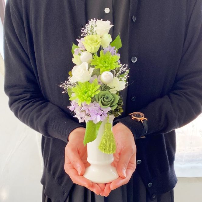 AJ086-2 プリザーブドフラワーアレンジ【美咲/緑】春日部市 シュガーパイン