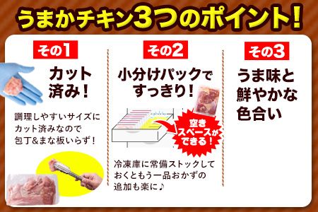 【3ヶ月定期便】うまかチキン 全パックもも肉セット 1回のお届け 合計3.1kg 合計 約9.3kgお届け 《お申込み月の翌月より出荷開始》カット済 もも 若鶏もも肉 冷凍 真空 小分け 定期便 ---hkw_ftei_24_43500_mo3num1_3100---