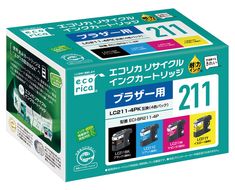 エコリカ【ブラザー用】 LC211-4PK互換リサイクルインク 4色パック（型番：ECI-BR211-4P） brother リサイクル インク 互換インク カートリッジ インクカートリッジ カラー オフィス用品 プリンター インク 山梨県 富士川町