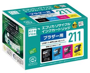 エコリカ【ブラザー用】 LC211-4PK互換リサイクルインク 4色パック（型番：ECI-BR211-4P） brother リサイクル インク 互換インク カートリッジ インクカートリッジ カラー オフィス用品 プリンター インク 山梨県 富士川町