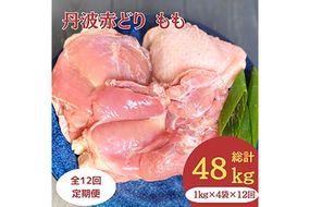 【訳あり】【12回定期便】丹波赤どり もも肉 4kg （1kg ×4パック×12回）計48kg＜京都亀岡丹波山本＞業務用 鶏肉 鶏 モモ肉 冷凍 12ヶ月 1年間