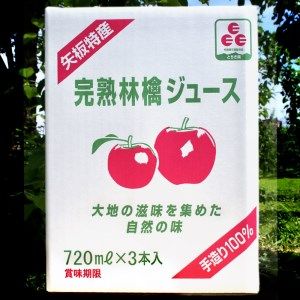 矢板市産 完熟りんごジュース《720ml×3本 1箱》｜林檎 リンゴ 果汁100% 産地直送  [0375]