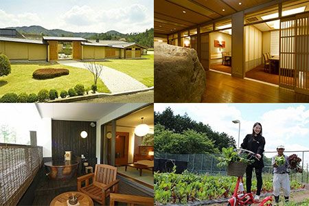 宿泊券 温泉 京都 【湯の花温泉 里山の休日 京都・烟河】ペア 1泊2食付 (露天風呂付 客室・夕食 石窯創作料理・朝食 和洋ビュッフェ）≪京都 旅行 温泉 旅館 ホテル 観光 トラベル チケット クーポン 旅行券 オールインクルーシブ 8つのサービス無料≫