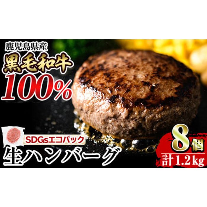 a841 鹿児島県産黒毛和牛100%生ハンバーグ(150g×8個)[水迫畜産]姶良市 国産 牛肉100%