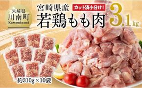 宮崎県産 若鶏 もも肉 310g×10袋 (3.1kg) 【 鶏肉 モモ肉 肉 小分け からあげ チキン南蛮 国産 九州産 宮崎県産 送料無料 】[E7204]