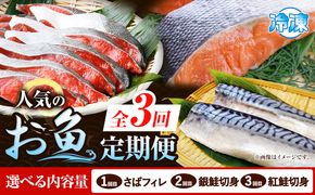 【定期便 全3回】サバフィレ 銀鮭切身 紅鮭切身 選べる 内容量 株式会社魚鶴商店《お申し込み月の翌月より出荷開始》 和歌山県 日高町 鮭 さけ 紅さけ 切り身 さば 塩さば 焼き魚 焼くだけ 簡単 魚 さかな---wsh_uotteie_24_35000_mo3num1---