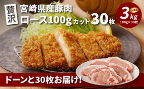 ★スピード発送!!７日～10日営業日以内に発送★ 贅沢宮崎県産豚肉ロース100gカット30枚 K16_0018_2