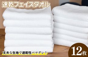 G2064 【スピード発送】220匁 速乾フェイスタオル 12枚セット ホワイト
