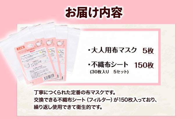ふんわりやわらか布マスク＆不織布シート 30枚入り×5セット 錦屋《30日以内に出荷予定(土日祝除く)》岡山県 笠岡市 マスク 布マスク ダブルガーゼ 不織布シート フィルター 大人用マスク 大判サイズ---B-87---