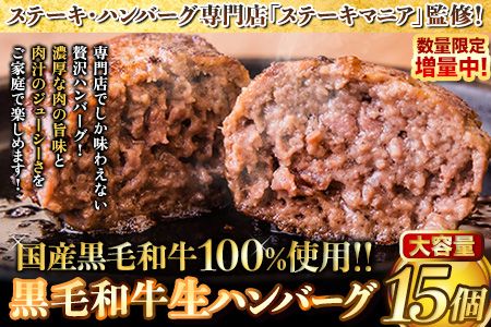 ハンバーグ　専門店監修　黒毛和牛100%　生ハンバーグ　140g×15個入り 合計2100g 2kg以上《30日以内に出荷予定(土日祝除く)》 黒毛和牛 バイキングベーカリー 冷凍 牛肉 冷凍食品 冷凍 冷凍ハンバーグ ビーフ ふるさと納税  ---gkt_fkwnhamv_30d_r7_13000_2100g---