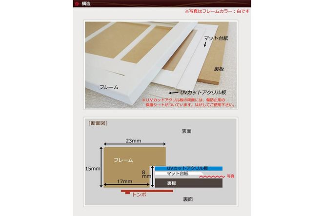 写真額 ナチュラル木目 L判スクエア8枚飾り用 UVカットアクリル板仕様 [No.709]