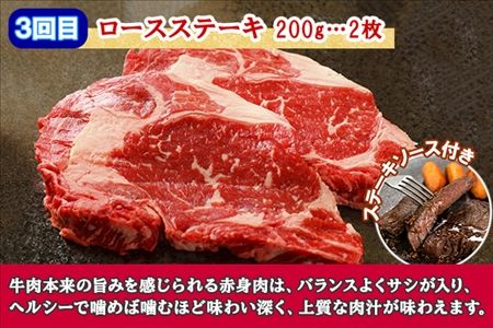 ■定期便■ 北海道 北秀牛 肉づくし 定期便 全3回お届け 3種 ハンバーグ ローストビーフ ロースステーキ 牛 肉 ビーフ ステーキ セット 国産 冷凍 詰め合わせ お取り寄せ 送料無料 十勝 士幌町【T14】