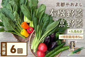 【定期便】合計6回お届け　有機野菜・京野菜の『京都やおよし』の京丹後・亀岡市お野菜＆九条ねぎ＆お米5kg（丹後コシヒカリ特別栽培米）詰め合わせ　AA00011