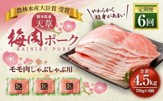 【定期便/2ヶ月に1回/計6回届く】 熊本県産 天草梅肉ポーク しゃぶしゃぶ用 750g×6回  冷凍