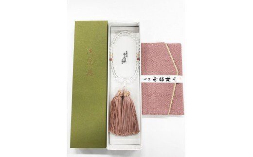 女性用片手念珠　白水晶7ミリ（合玉　ロードナイト）W-8