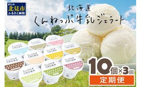 【3ヶ月定期便】北海道くんねっぷ牛乳ジェラート 10種詰合せ ( アイスクリーム ミルク バニラ あまおう チョコレート マンゴー カプチーノ ピスタチオ 抹茶 白桃 あずき )【999-0061】