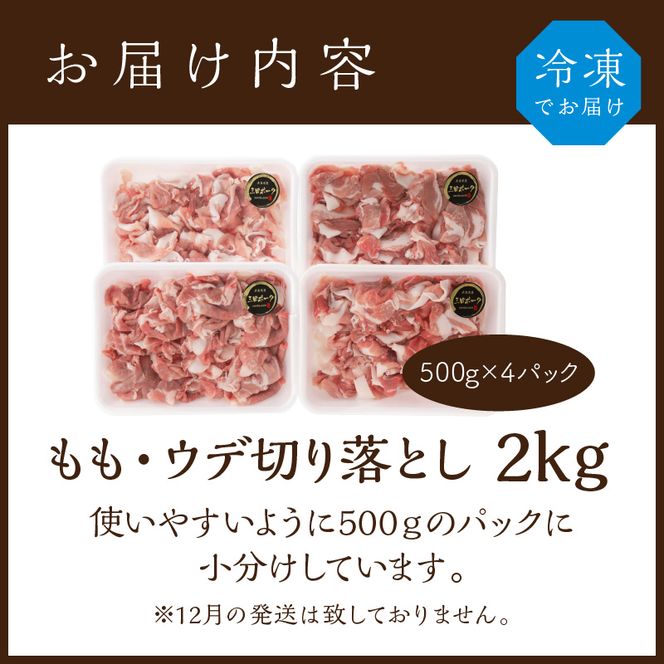 三田ポーク もも・ウデ切り落とし 2kg(500ｇ×4パック)【2401A00209】