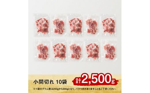 【小分け！】宮崎県産豚肉　放牧豚こま切れ　10袋(計2.5㎏) 【 豚肉 豚 肉 小間切れ 細切れ 炒め物 】 [C08105]