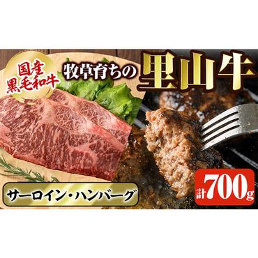 国産黒毛和牛 牧草育ちの里山牛 サーロインステーキ＆手作りハンバーグセット 計700g b1-016