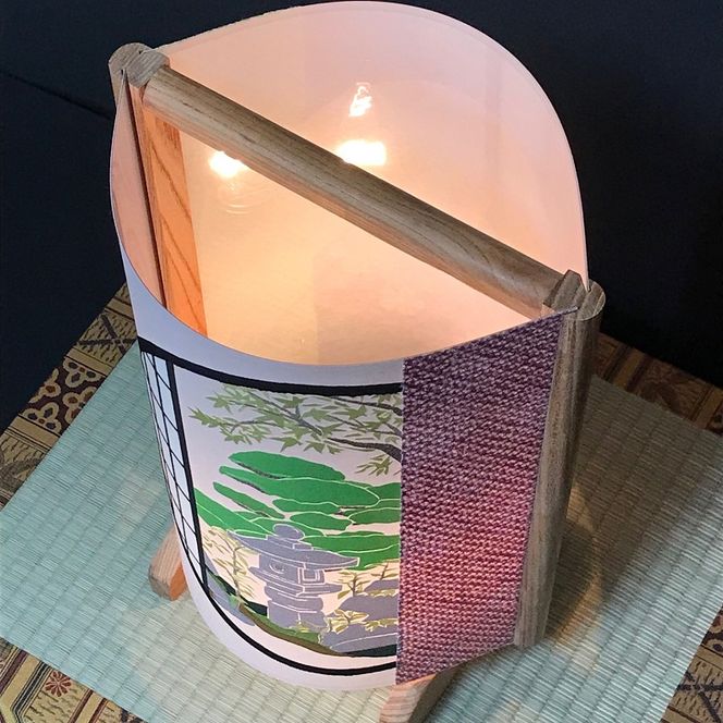 099H822 着物生地で作ったおしゃれな行灯（あんどん） 丸窓ジャパン