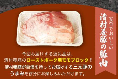 ローストポーク用モモ ブロック 1kg 清村養豚《60日以内に出荷予定(土日祝除く)》 塊 肉 豚 冷凍 清豚 熊本県御船町---sm_fkyrpmo_60d_22_11000_1kg---