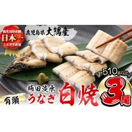 楠田の極うなぎ 白焼き 170g以上×3尾(計510g以上) b2-012