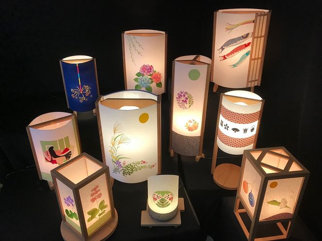 030D061 着物生地で作ったおしゃれな行灯（あんどん） カラフルな紙風船