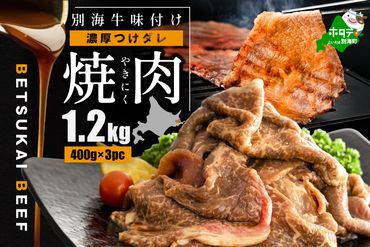 （2024年6月発送分）北海道 別海町 別海牛 味付け 焼肉 1.2kg（400g×3パック） 濃厚つけだれ【NS000KA01_006】